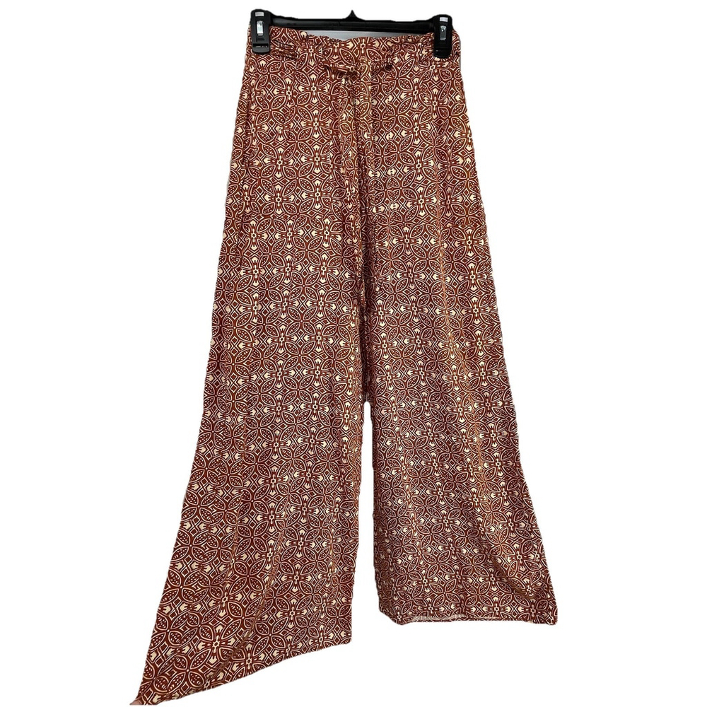 Boho Wide Leg Pants Terracotta Print XS Drawstring, Beach Resor Bohemia comfort - Picture 6 of 15